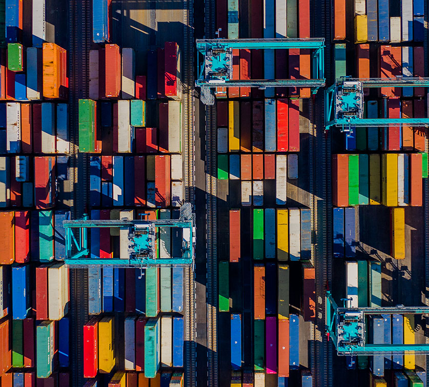 Aerial view of shipping container yard